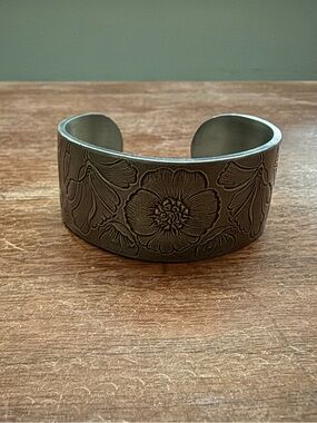 Floral Engraved Cuff Bracelet - Salisbury Pewter - “August”